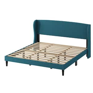 Eckhard Turquoise Upholstered Wingback King Platform Bed with Tapered Legs