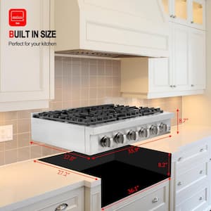 36 in. Slide-In Natural Gas Rangetop Cooktop in Stainless Steel with 6 Sealed Burners
