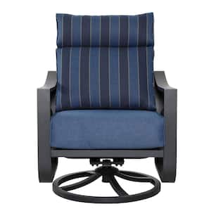 Jarvis 2-Piece Aluminum Swivel Outdoor Rocking Chairs with Blue Cushion