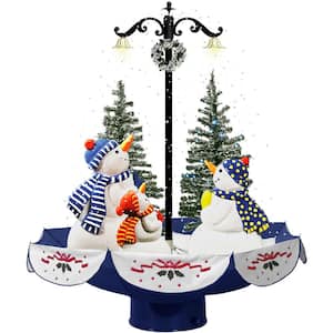 29 in. Christmas Snowy Indoor Snow-Family Scene with Blue Umbrella Base