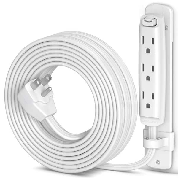 25 ft. 16 / 3 Light Duty Indoor Extension Cord with Eyelet and Mount Flat Plug 3-Outlet 13 Amp White