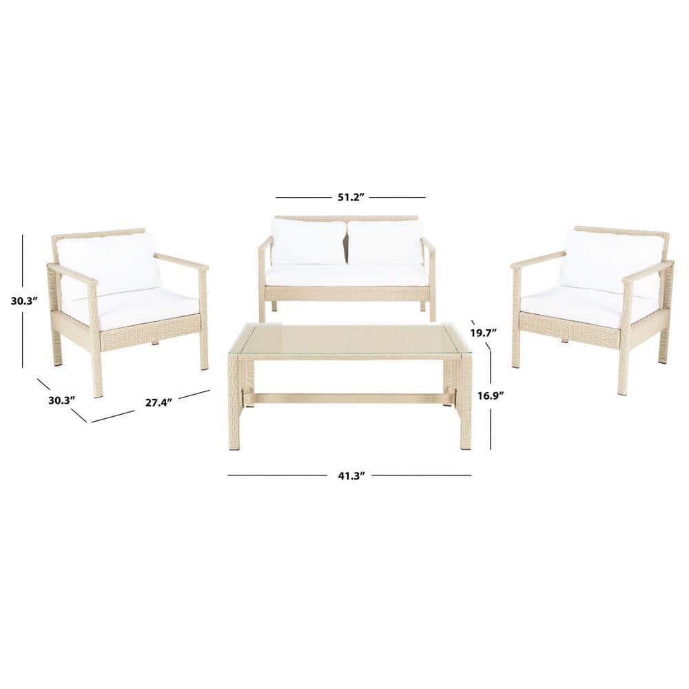 Beige Wicker 4-Piece Outdoor Living Set with Cushions