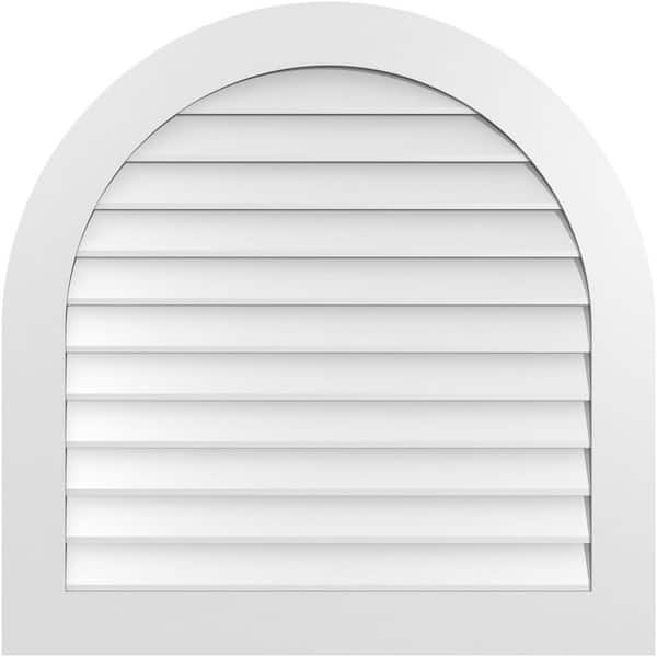 Ekena Millwork 36" x 36" Round Top Surface Mount PVC Gable Vent: Non-Functional with Standard Frame