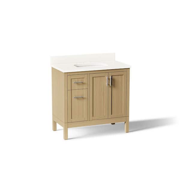 Hadron 37 in. Single Sink Freestanding Light Oak Bath Vanity with White Quartz Top Assembled