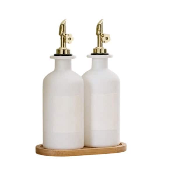 11.8 oz. Olive Oil Dispenser for Kitchen White Glass Kitchen Dispenser Bottle Leakproof Olive Oil Bottles (2-Pack)