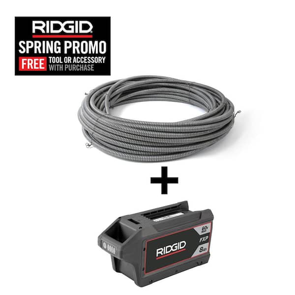 5/8 in. x 100 ft. C-24 IC Inner Core Drain Cleaning Cable and FXP 60-V 8Ah Battery Bundle