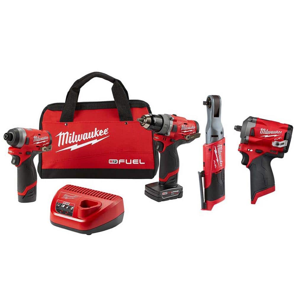 Milwaukee M12 FUEL 12Volt LithiumIon Brushless Cordless Combo Kit (4Tool) with 2 Batteries