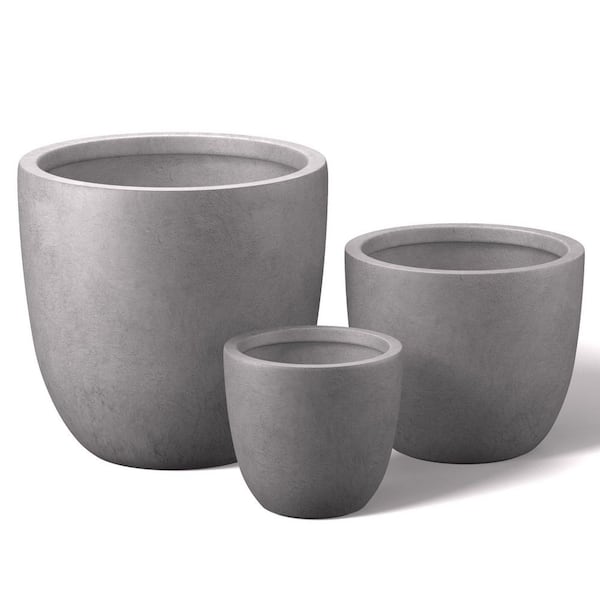 Morrava 10 in., 14 in., 18 in. Light Stone Gray(Enhanced Core) Concrete Round Planter / Pot with Drainage Holes (Set of 3)