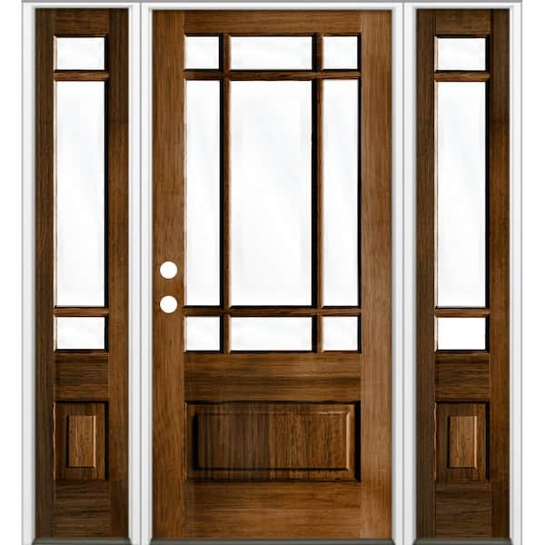 36 in. x 80 in. 3/4 Prairie-Lite Provincial Stain Left Hand Hemlock Prehung Front Door Double Sidelite