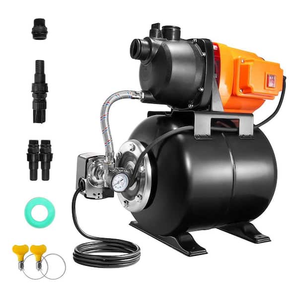 SKYSHALO 1 HP Shallow Well Pump with Pressure Tank, 1000 GPH/3700 L/H, Automatic Irrigation Water Booster Pump with 164 ft.