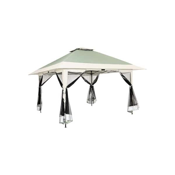 13 ft. x 13 ft. Olive Green Instant Pop Up Gazebo with Zippered Mesh Mosquito Netting, Wheeled Roller Carry Bag
