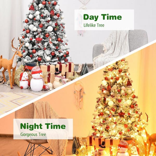 ANGELES HOME 8 ft. White Pre-Lit Hinged Artificial Christmas Tree with Remote  Control Lights 8CK23-CM513US - The Home Depot