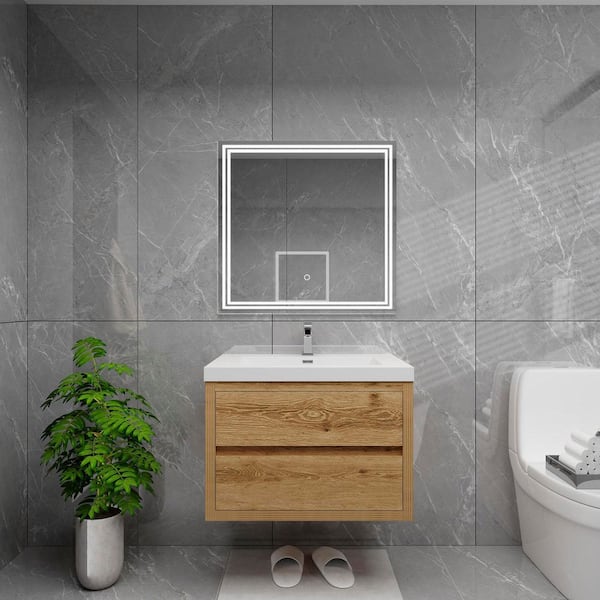 BV Better Vanity Louis 30 in. W x 20 in. D x 22 in. H Single Sink Floating Bath Vanity in Yellow Wood with White Acrylic Top