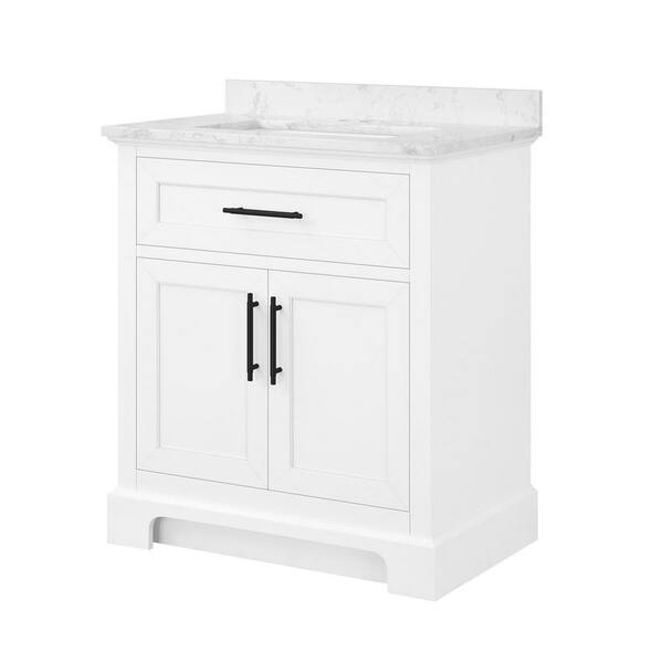 Doveton 30 in. W x 19 in. D x 34 in. H Single Sink Bath Vanity in White  with White Engineered Marble Top