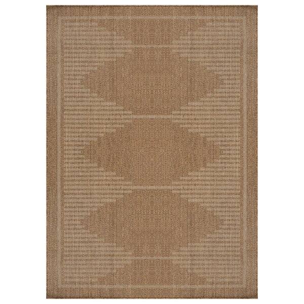 Geometric Sand/Natural Easy-Care Jute-Style Indoor/Outdoor Flat Woven 5 ft. x 7 ft. Sand Area Rug