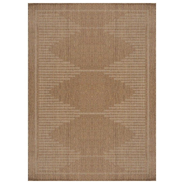 Geometric Sand/Natural Easy-Care Jute-Style Indoor/Outdoor Flat Woven 7 ft. 10 in. x 10 ft. Sand Area Rug