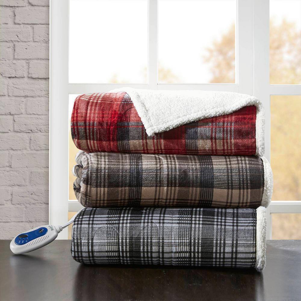 Brown Reversible Knitted Electric Heated Throw Blanket