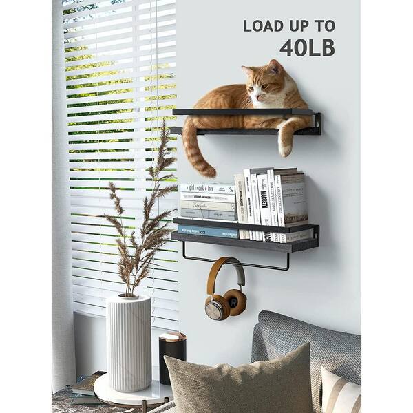 Black/Maple Modern 2-Tier Wall Shelf with Easy to Hang Design