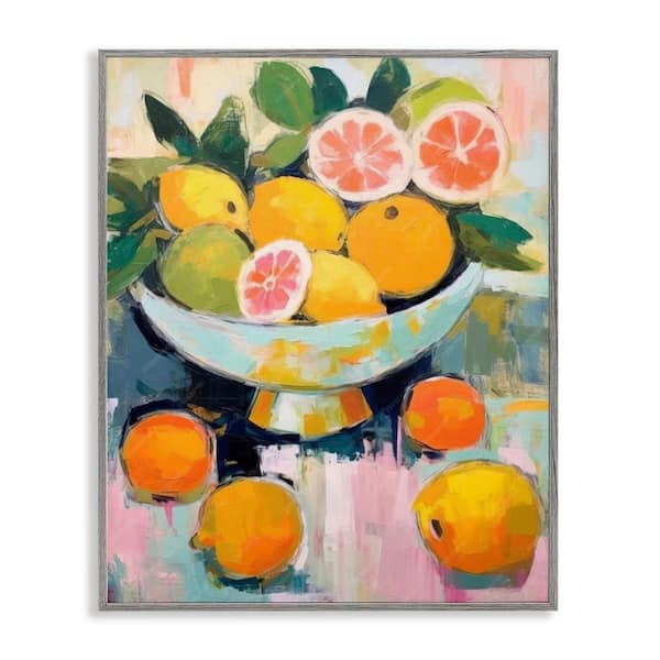 Stupell Industries Abstract Citrus Still Life by LSR Design Studio Gray Framed Food Giclee Art Print 20 in. x 16 in.