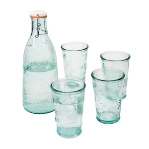 Recycled Clear Glass, 1-quart Coastal Water Bottle and Set of 4, 10-ounce Glasses