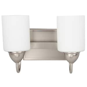 12 in. 2-Light Brushed Nickel Integrated LED Vanity Light Bar with Etched Opal Glass