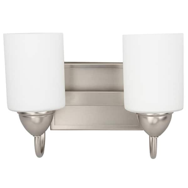 Unbranded 12 in. 2-Light Brushed Nickel Integrated LED Vanity Light Bar with Etched Opal Glass