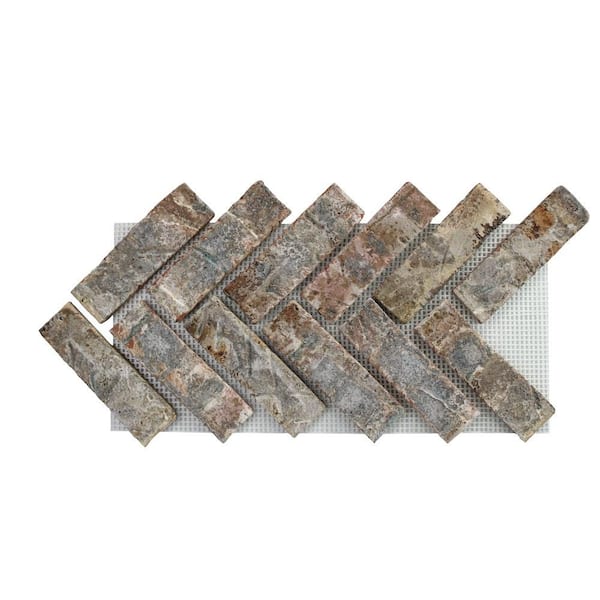 Old Mill Brick Seaside 4.25 in. x 30 in. x 15 in. Clay Brickwebb Herringbone Seaside Thin Brick Sheets (Box of 5 Sheets)