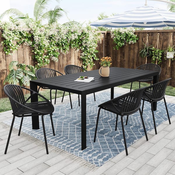 7-Piece Metal Rectangle Outdoor Dining Set with Stackable Dining Chairs