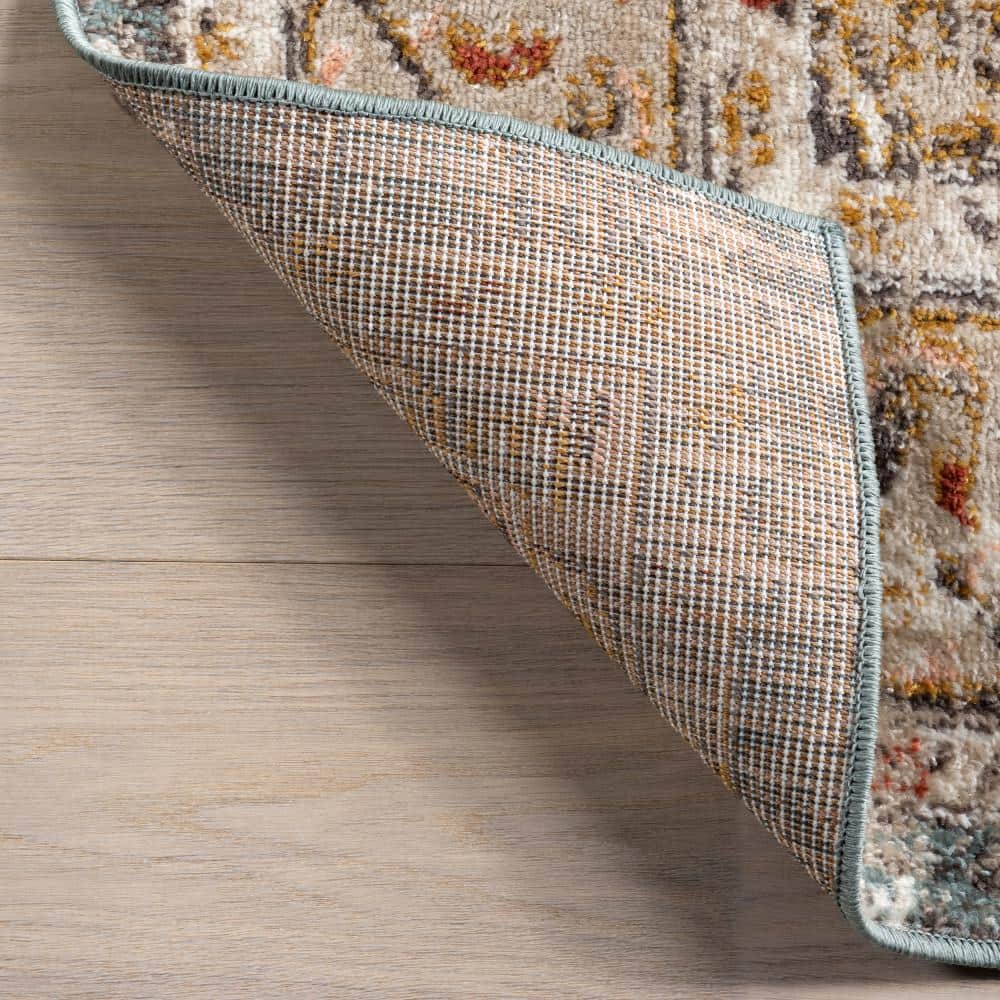 Justine Beige Synthetic Medallion Runner Rug, 2'6" x 10'