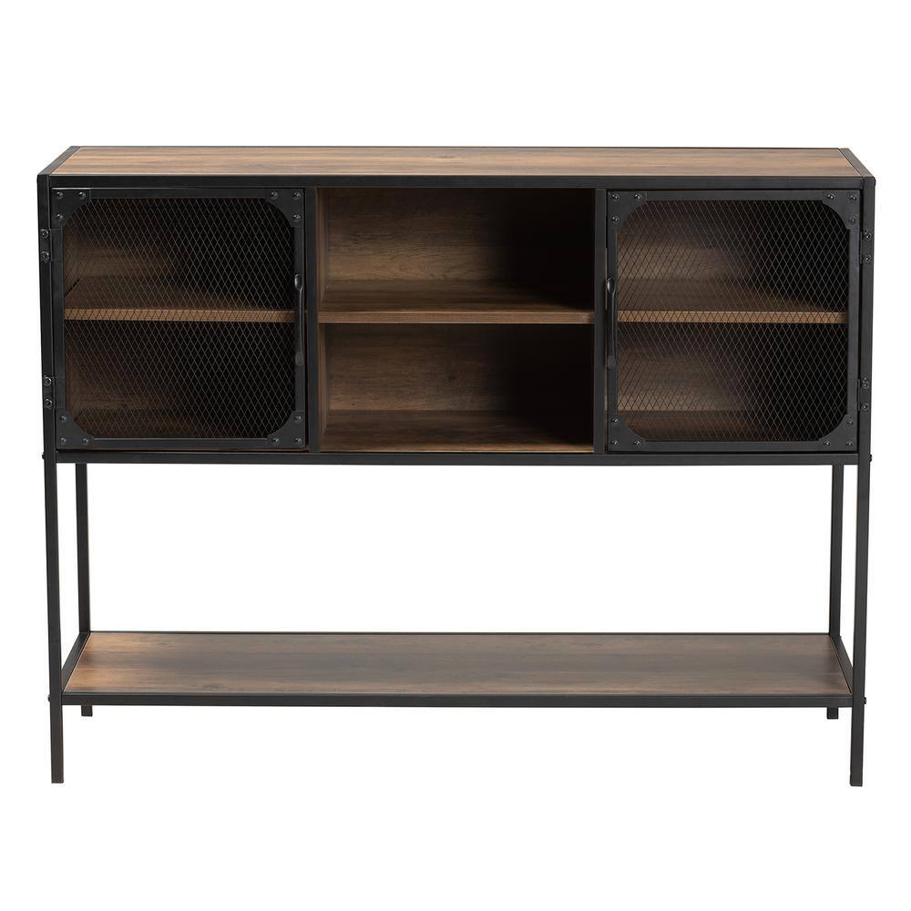 Walnut Brown and Black Metal Industrial 2-Door Sideboard