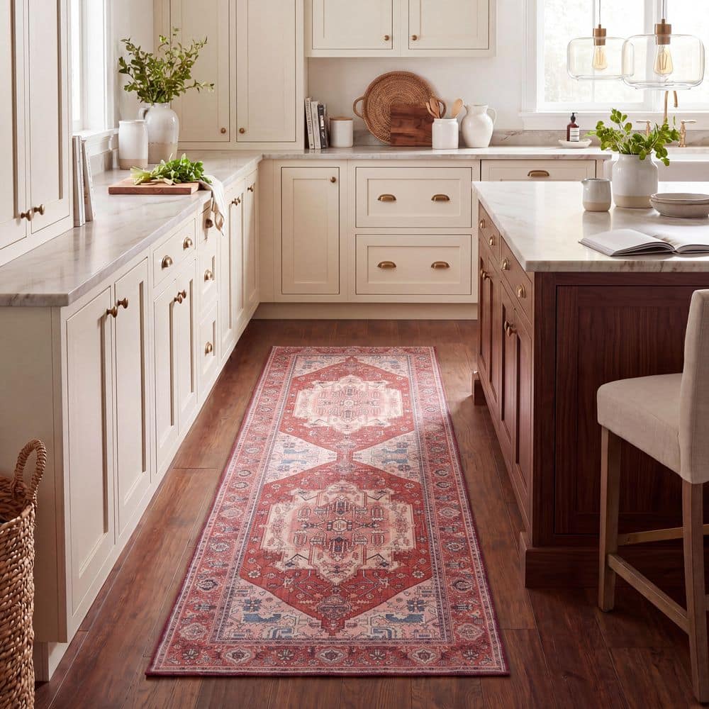 Tucson 3 ft. x 6 ft. Red/Pink Medallion Washable Runner Rug price history on PriceWatchPro
