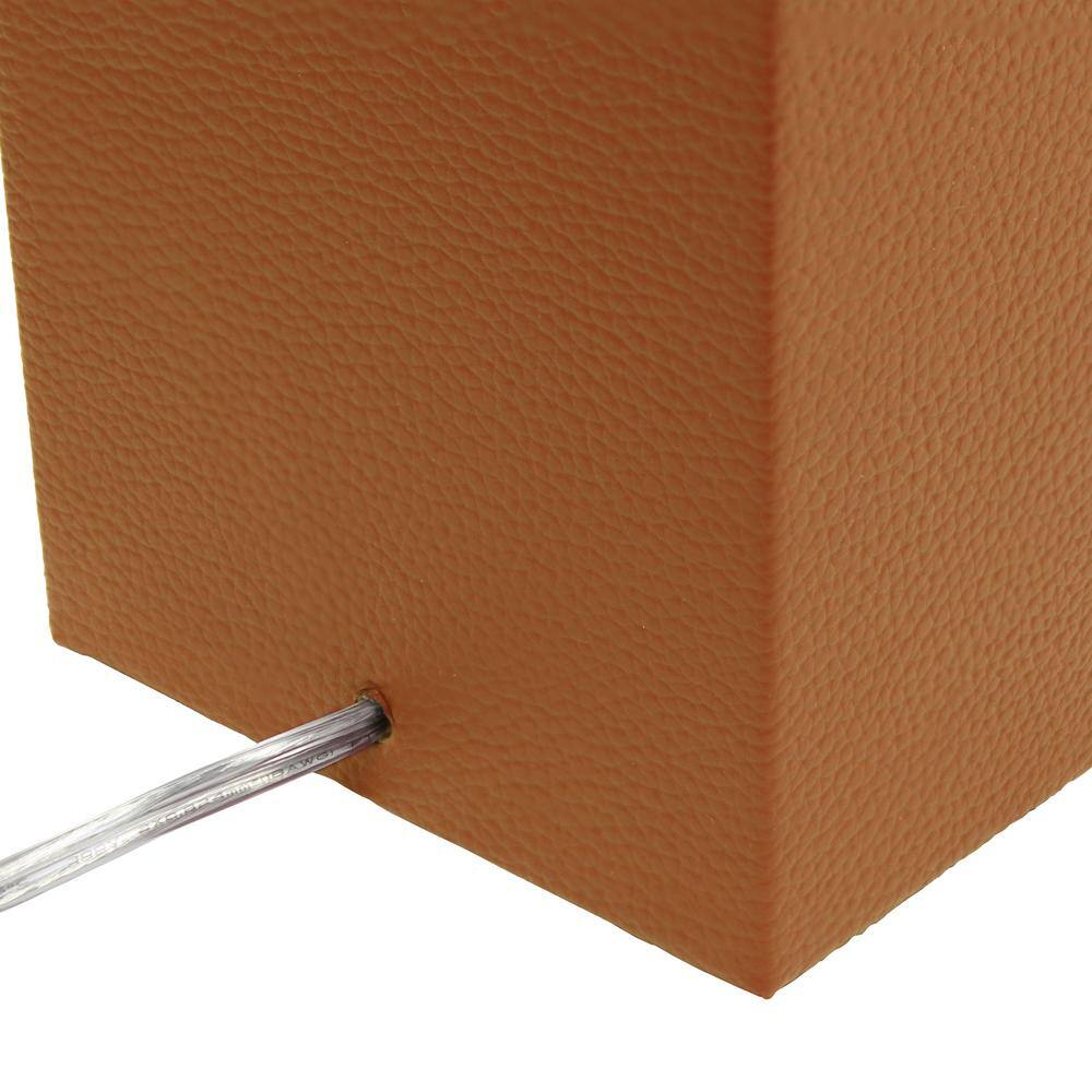 Tan Leather Wrapped Table Lamp with White Shade and LED Bulb