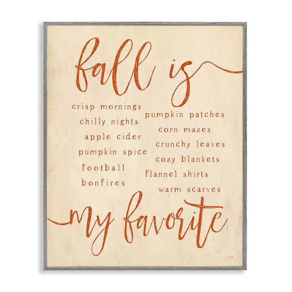 Stupell Industries Favorite Fall Activities by Lux + Me Designs Gray Framed Graphic Typography Art Print 16 in. x 20 in.