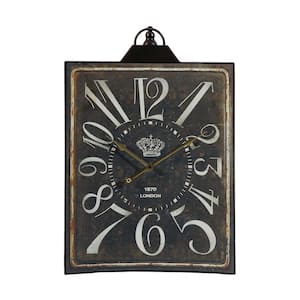15.8 in. x 25.6 in. Black and White Metal Vintage-Styled Rectangular Wall Clock Home Decor Accent Clock