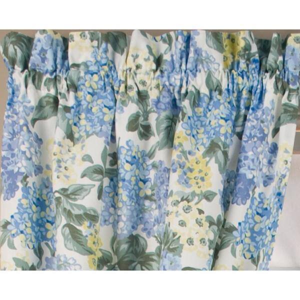 Blue Floral Cotton Rod Pocket Light-Filtering Window Curtains 68" x 54"