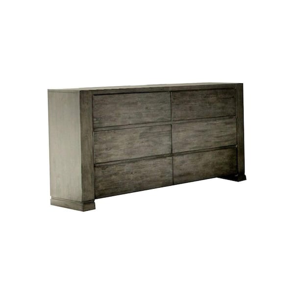 Benjara 17.75 in. Gray 6-Drawer Wooden Dresser Without Mirror