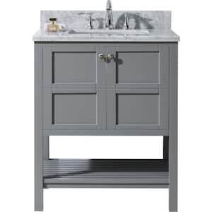 Winterfell 30 in. W Bath Vanity in Gray with Marble Vanity Top in White with Square Basin