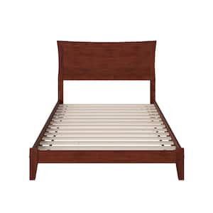 Metro Walnut Full Solid Wood Frame Low Profile Platform Bed with Attachable USB Device Charger