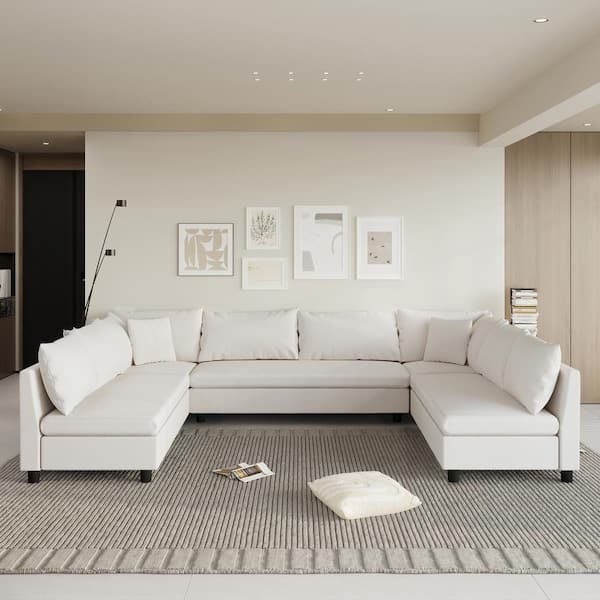 Harper & Bright Designs Oversized 116 in. Square Arm 8-Seat Chenille U-Shaped Modular Sectional Sofa in. Cream, 5 PC Free Combination