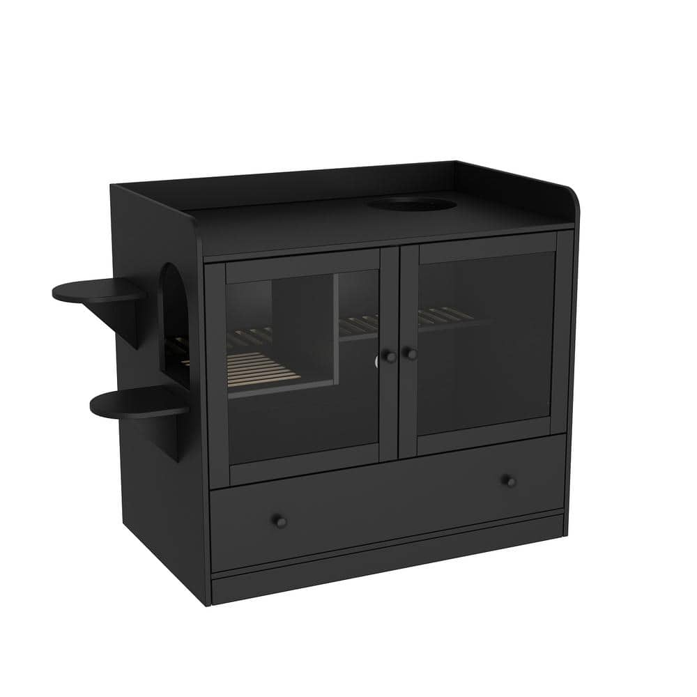 FUFU&GAGA XL Large Cat Litter Box Furniture Hidden Cat Cabinet Nightstand Side Table with Large Drawer and Stairs for Rooms, Black