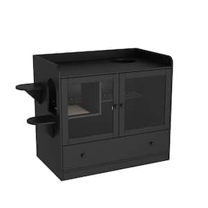 XL Large Cat Litter Box Furniture Hidden Cat Cabinet Nightstand Side Table with Large Drawer and Stairs for Rooms, Black