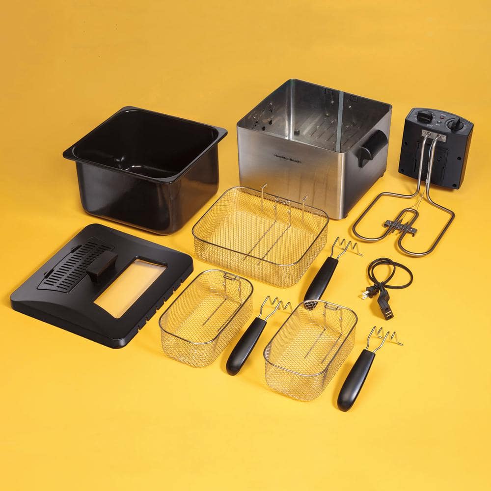 Professional-Style Stainless Steel Dual Basket 19-Cup Deep Fryer