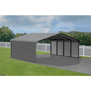 20 ft. W x 20 ft. D x 9 ft. H Charcoal Galvanized Steel Carport with 2-sided Enclosure