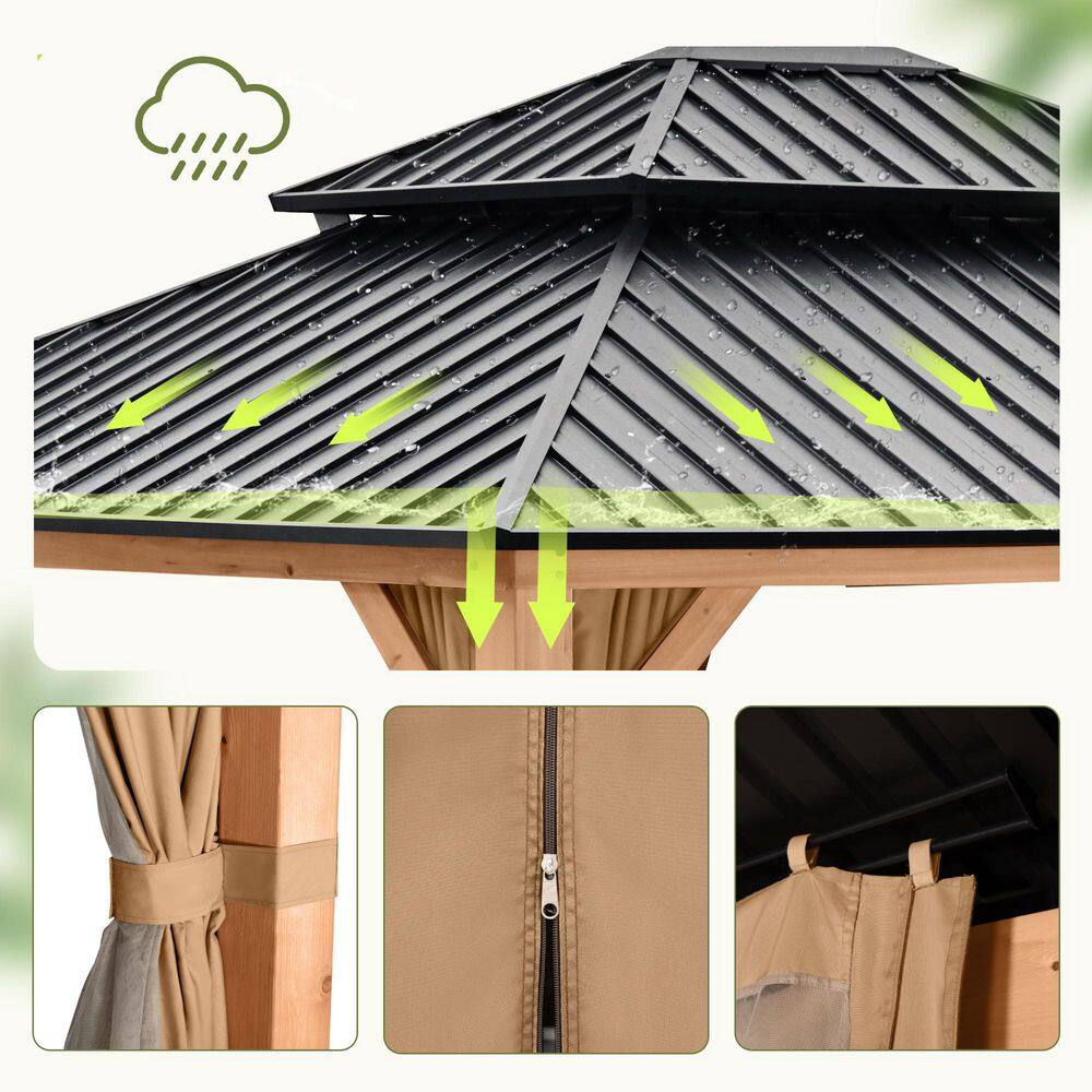 11' x 13' Black Metal Roof Wood Patio Gazebo