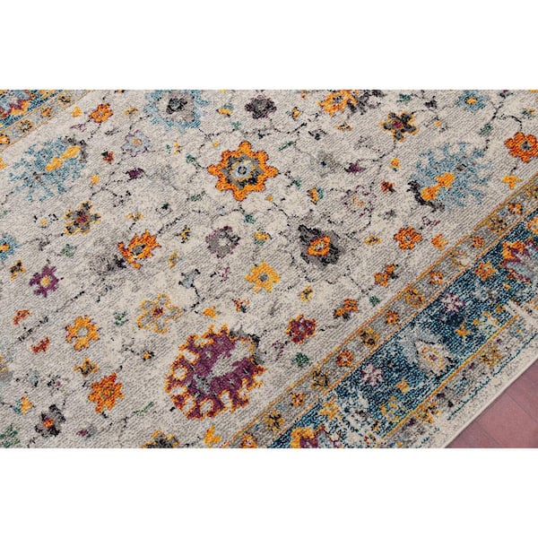 Montana 8 x 10 Blue/Orange Bordered Pattern Area Rug for High Traffic Living Room Dining Room Bedroom
