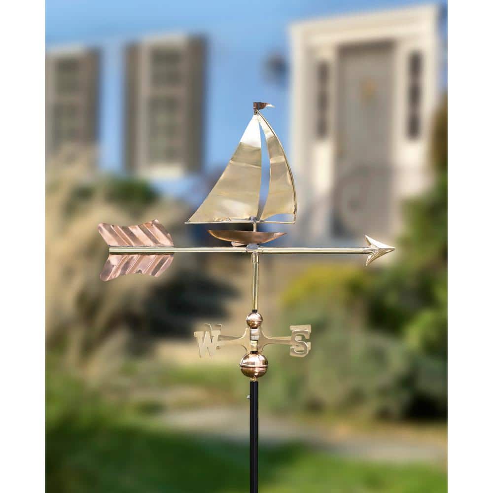 Polished Copper Sailboat Freestanding Garden Weathervane - 28" Height