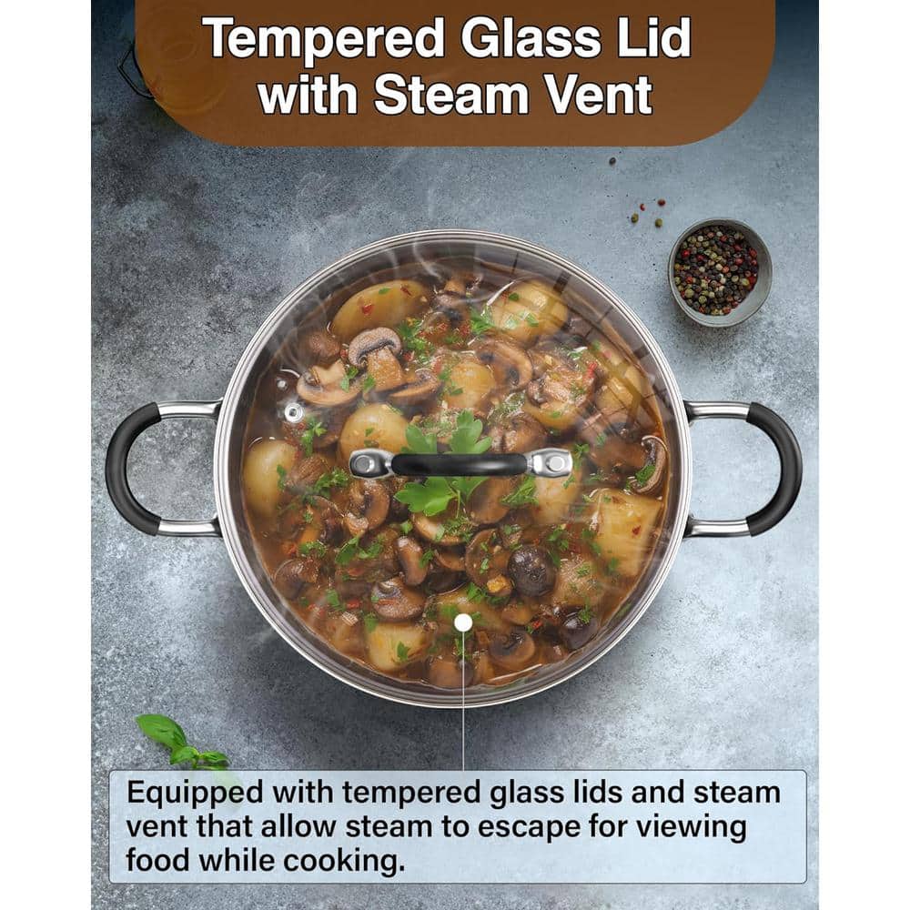 10-Piece Stainless Steel Cookware Set with Glass Lids