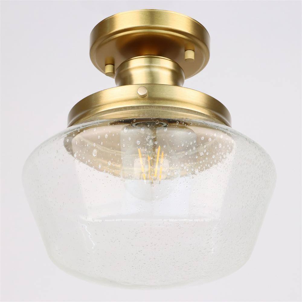 10" Gold Semi-Flush Mount Ceiling Light with Seeded Glass Shade