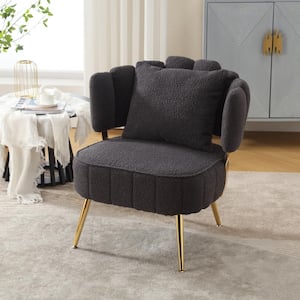Modern Black Boucle Upholstered Accent Arm chair with Metal Frame and Pillow