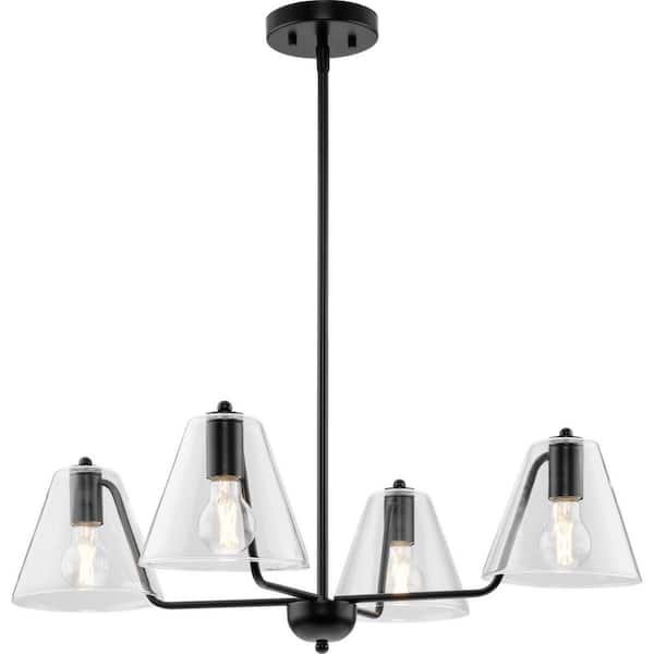 Progress Lighting Avec 30 in. 4-Light Matte Black Contemporary Linear Chandelier